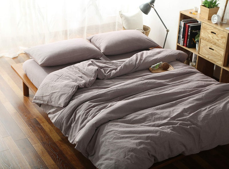 F.Y.Dreams 100% Washed Cotton Duvet Cover for Weighted Blanket 60x80 inches with 8 Ties, Zipper on Long Side/Purple Bean Paste/Just Duvet Cover - Image 1
